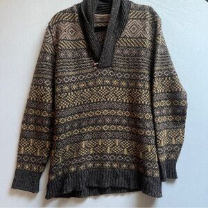Men’s Fair Isle Cozy Cabin Sweater Size L Shawl Collar